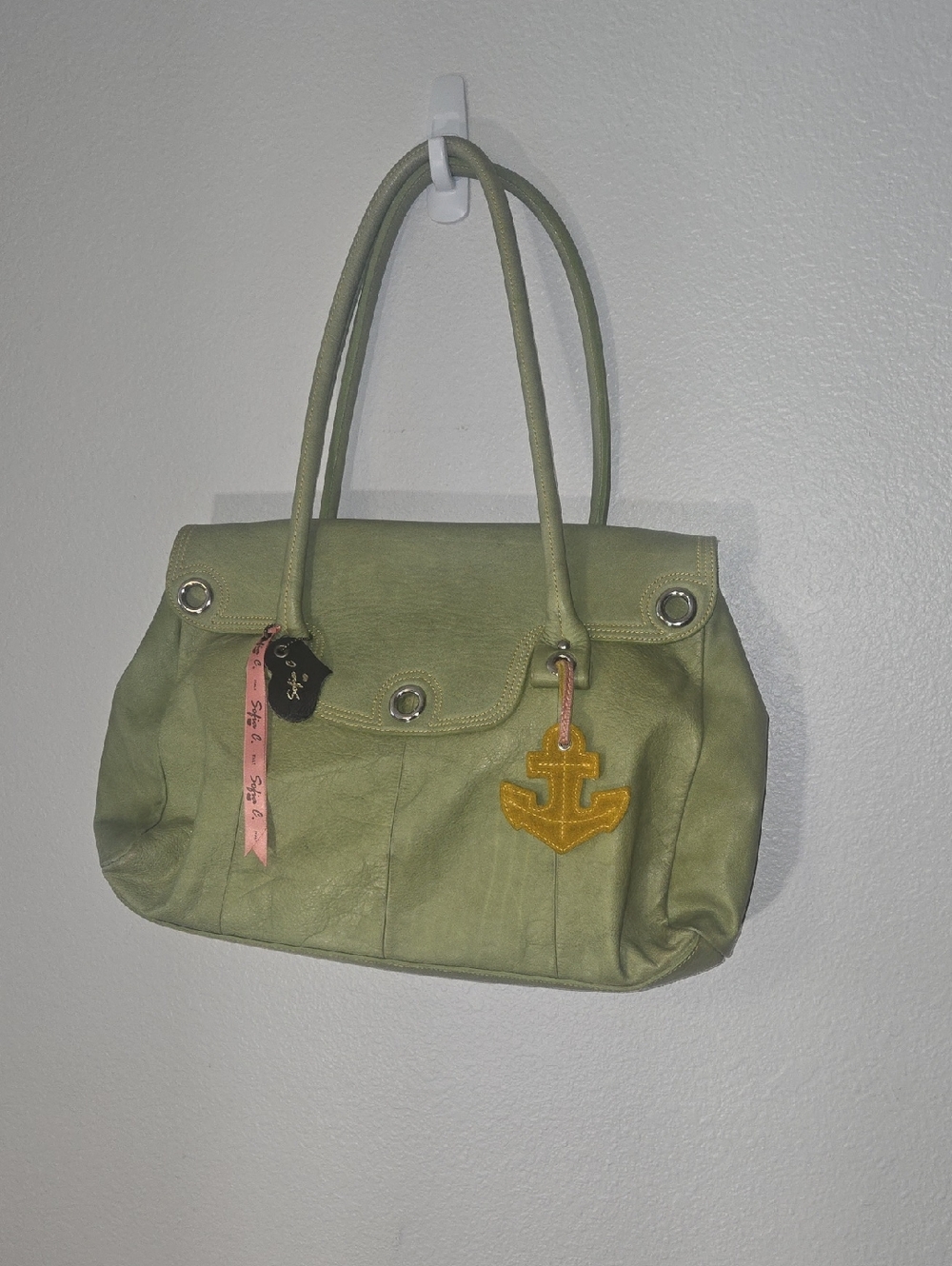 SOFIA C. Italian Leather Women's Shoulder Bag with Anchor Charm Accent